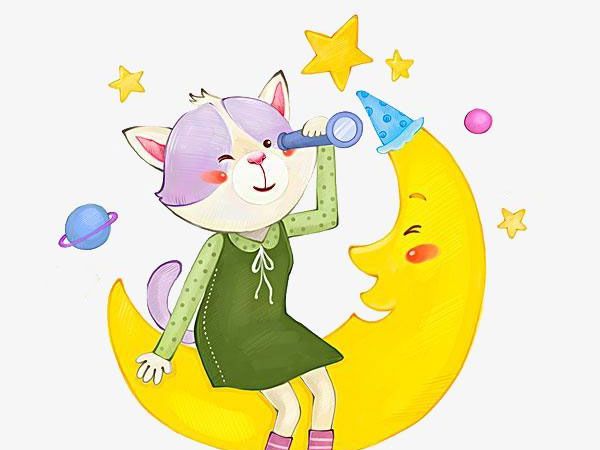 屋顶上的猫和月亮
